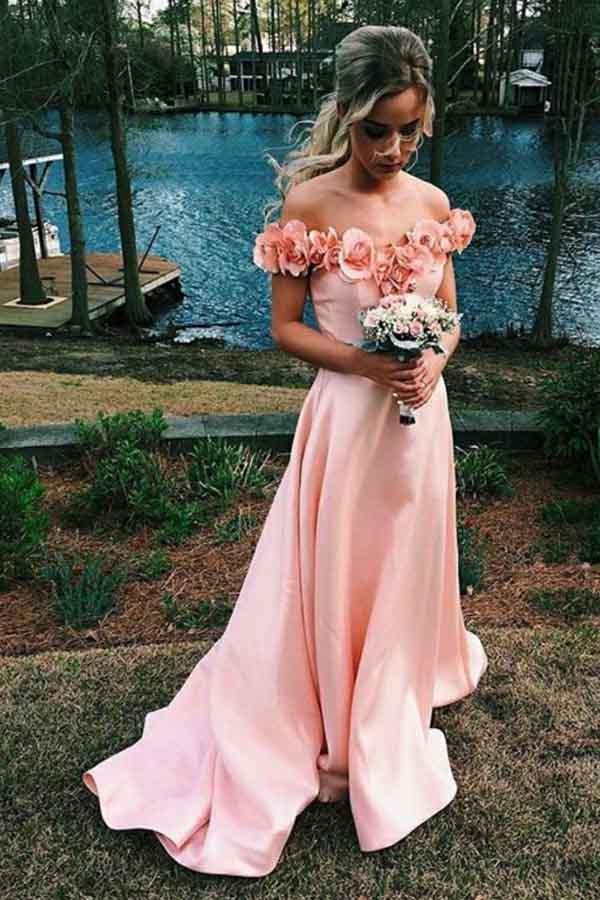 Off the Shoulder Strapless Flower A-Line Tulle Blue Prom Dress PSK474 –  Pgmdress