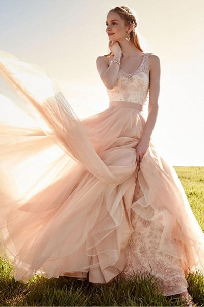 Gorgeous V-Neck Sleeveless Tulle Wedding Dresses Bridal Gowns WD306