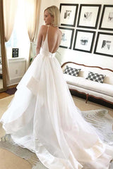 Simple Wide Straps Ivory Wedding Gown with Pockets WD633-Pgmdress