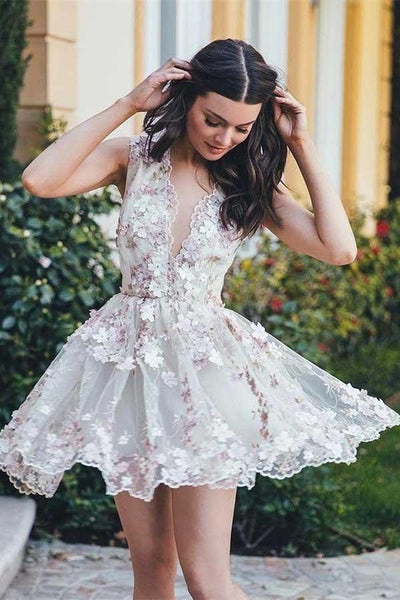 Sleeveless Elegant Short Flowers A line Homecoming Dress Party Dress Pgmdress