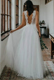 Top Lace Simple Tulle Beach Wedding Dress Bridal Gown With V Back