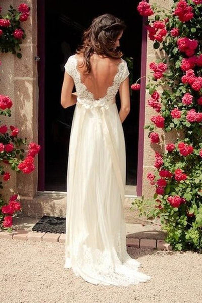 Cap sleeve backless wedding dress best sale