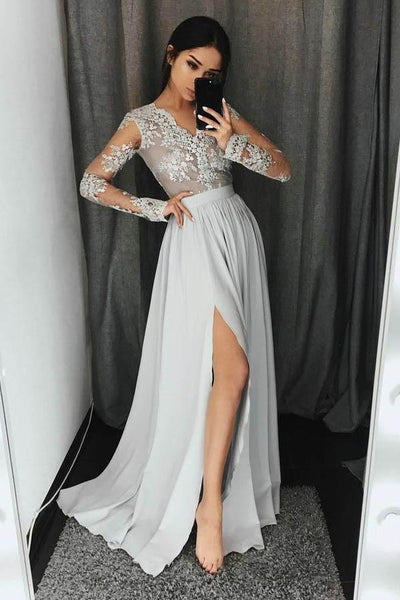 Long sleeve chiffon prom dress hotsell