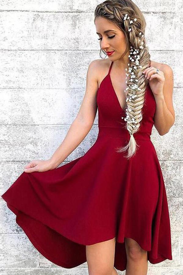Paillettes rouge haut bas robe de soirée de bal avec dos ouvert – Pgmdress