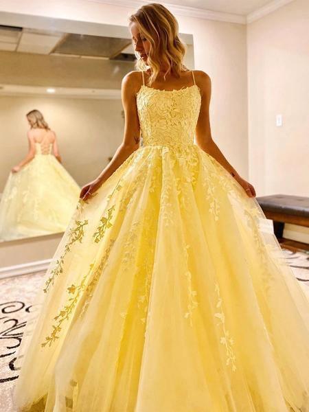 servir perderse ala Yellow Long Prom Dress with Appliques Princess Formal Dress – Pgmdress